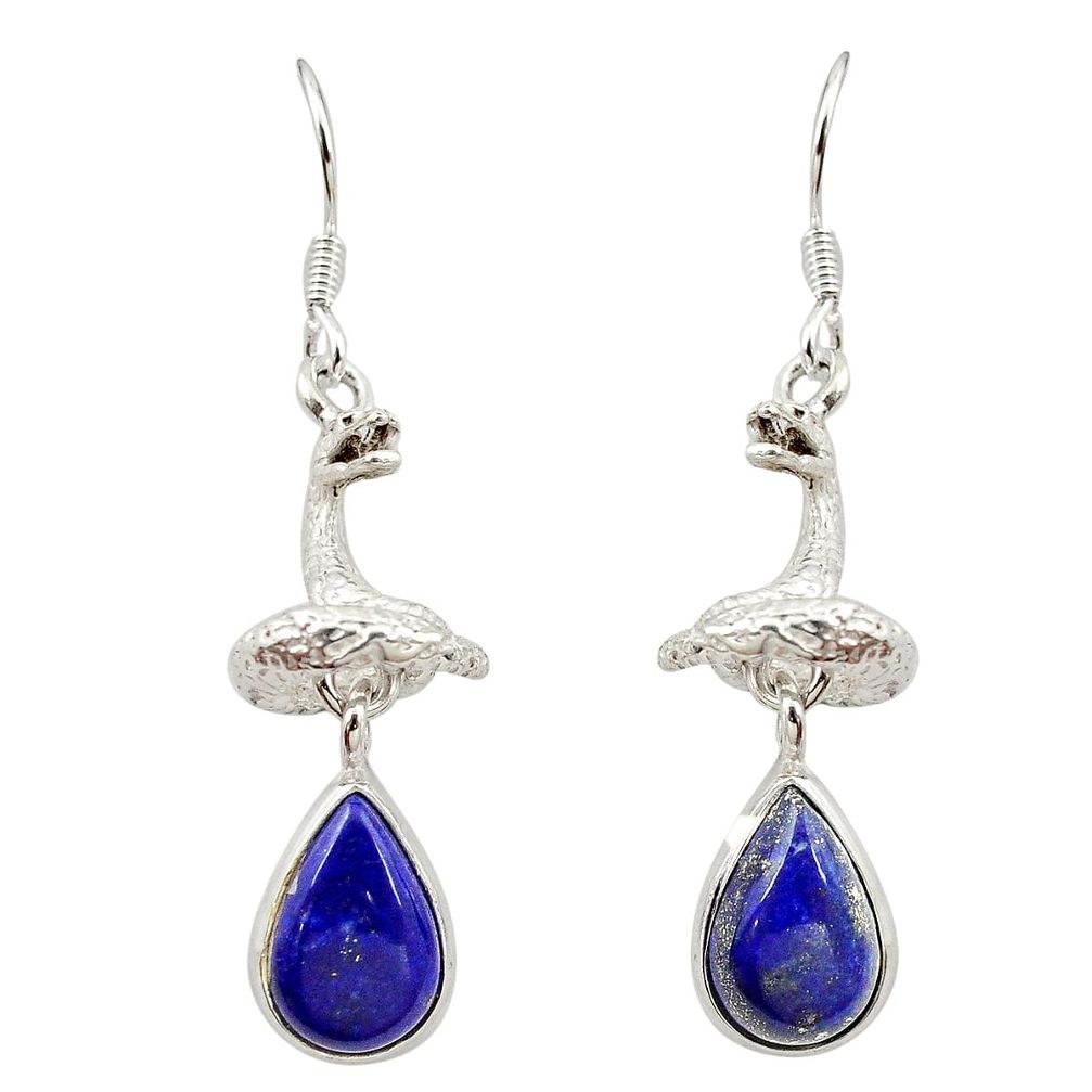 Natural blue lapis lazuli 925 sterling silver snake earrings jewelry m23772