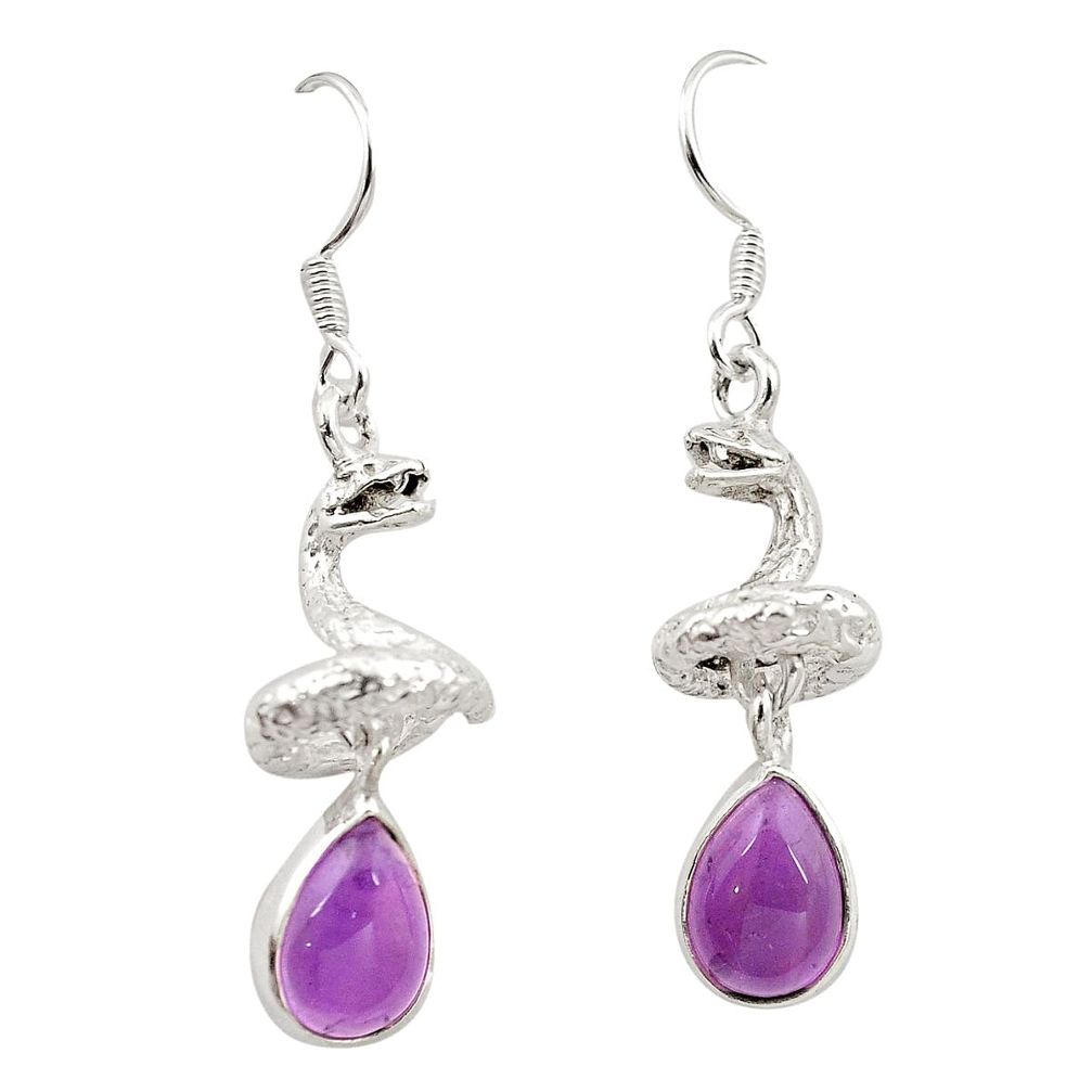Natural purple amethyst 925 sterling silver snake earrings jewelry m23779