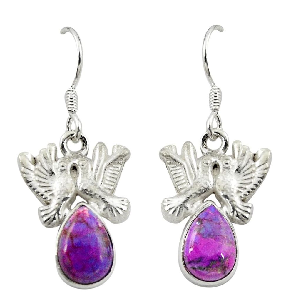 Purple copper turquoise 925 sterling silver love birds earrings m23786