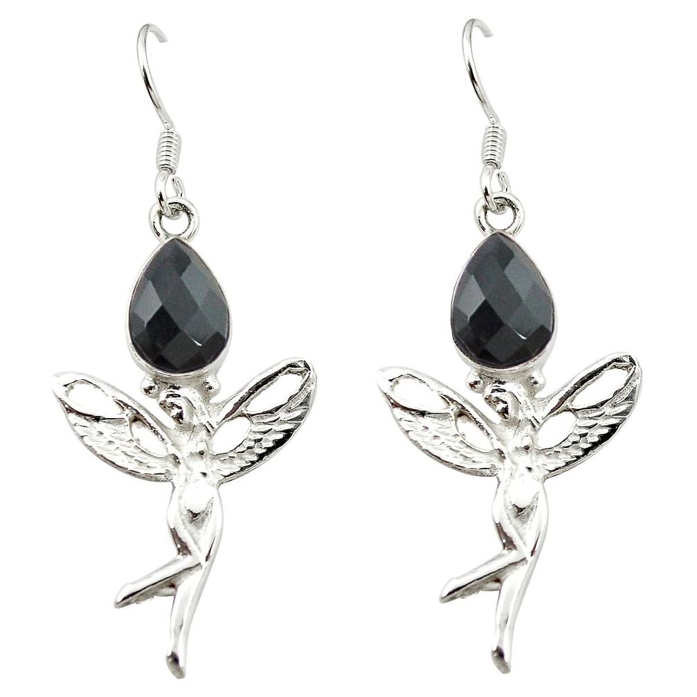 Natural black onyx 925 sterling silver angel wings fairy earrings m23801