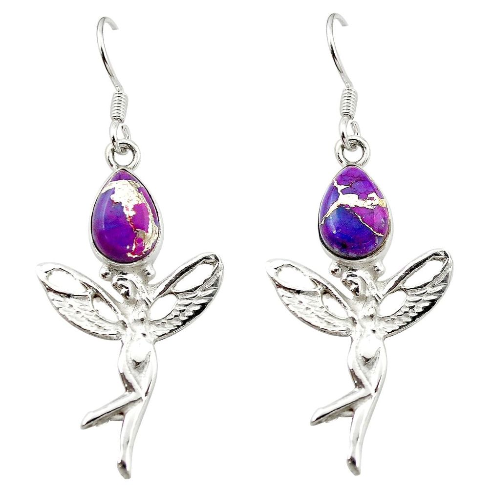 Purple copper turquoise 925 sterling silver love birds earrings m23803