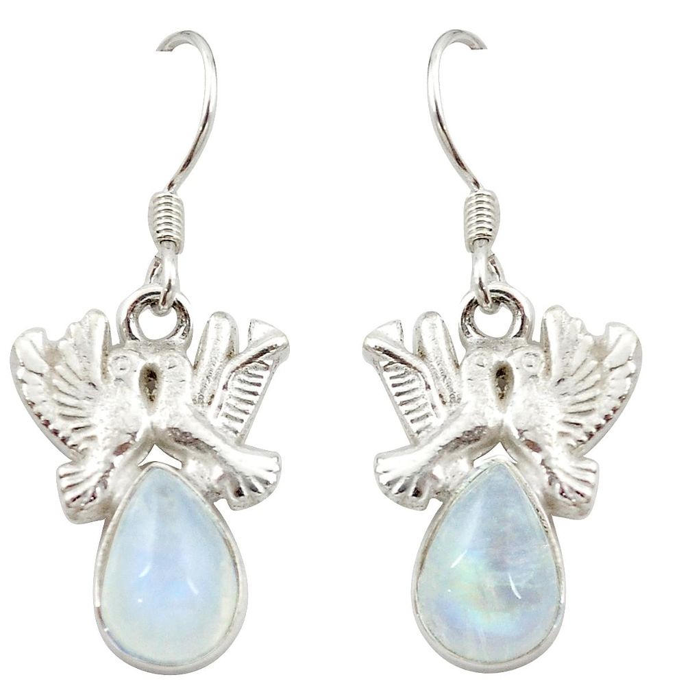 Natural rainbow moonstone 925 sterling silver love birds earrings m23805