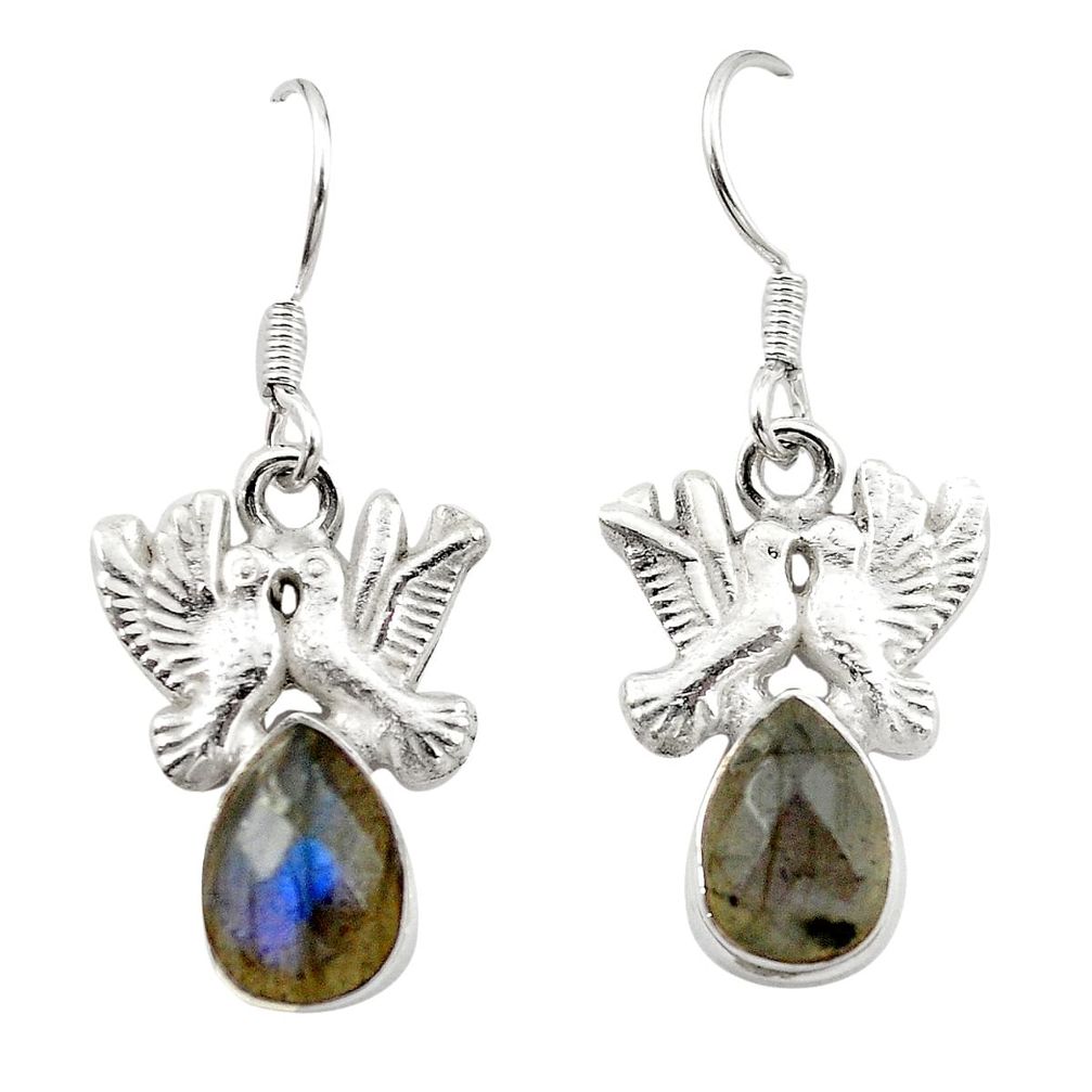 Natural blue labradorite 925 sterling silver love birds earrings m23817