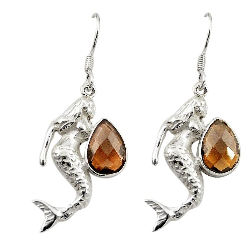 Brown smoky topaz 925 sterling silver fairy mermaid earrings jewelry m23821