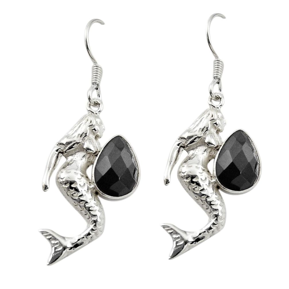 925 sterling silver natural black onyx fairy mermaid earrings jewelry m23837
