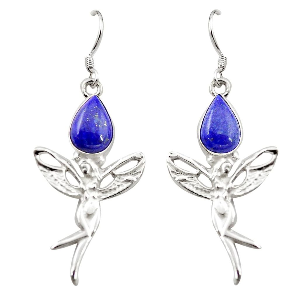 Natural blue lapis lazuli 925 sterling silver angel wings fairy earrings m23838