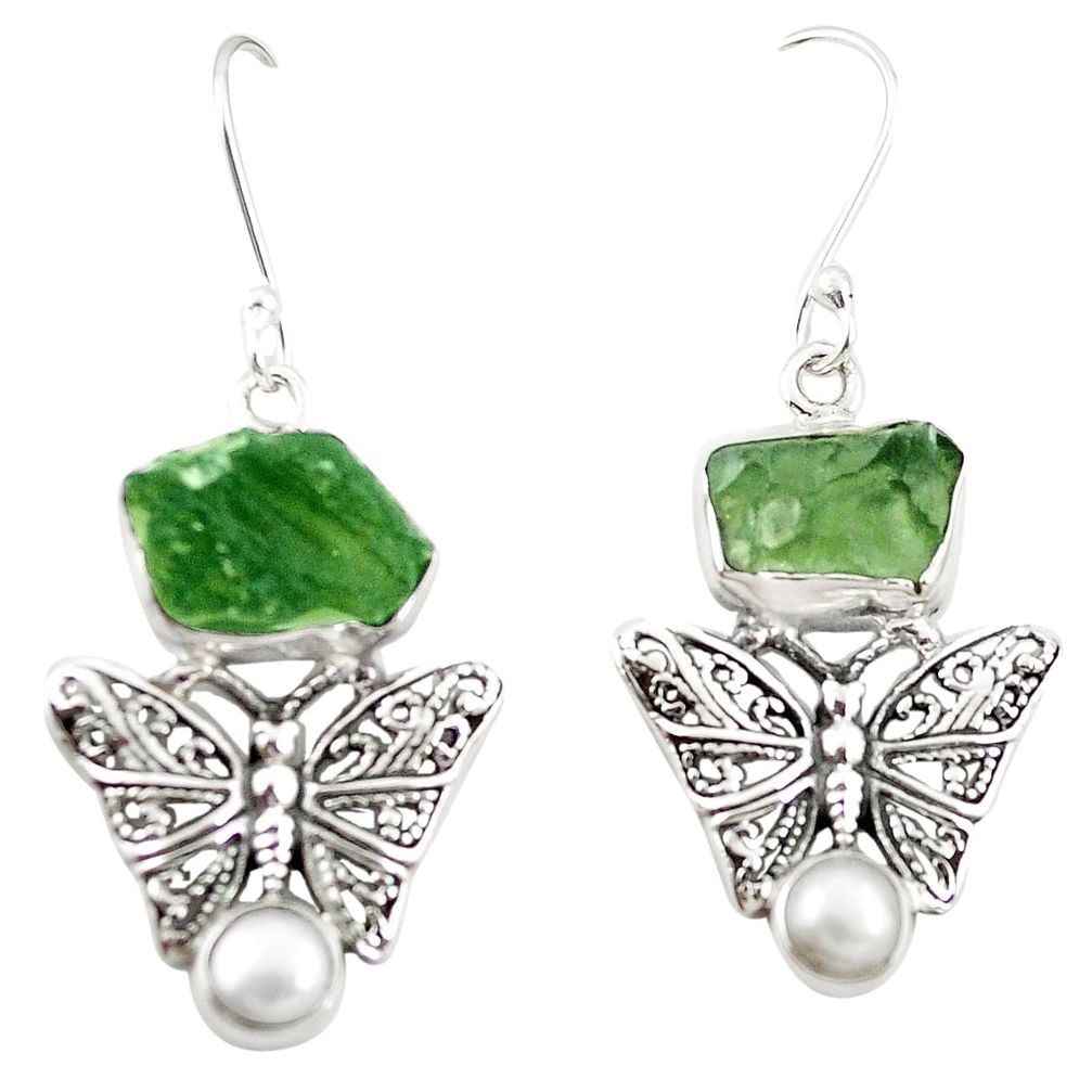 925 silver natural green moldavite (genuine czech) butterfly earrings m25024