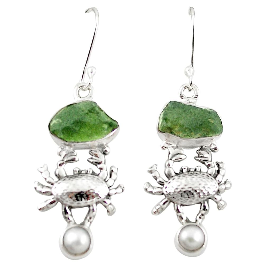 Natural green moldavite (genuine czech) 925 silver crab earrings jewelry m25027