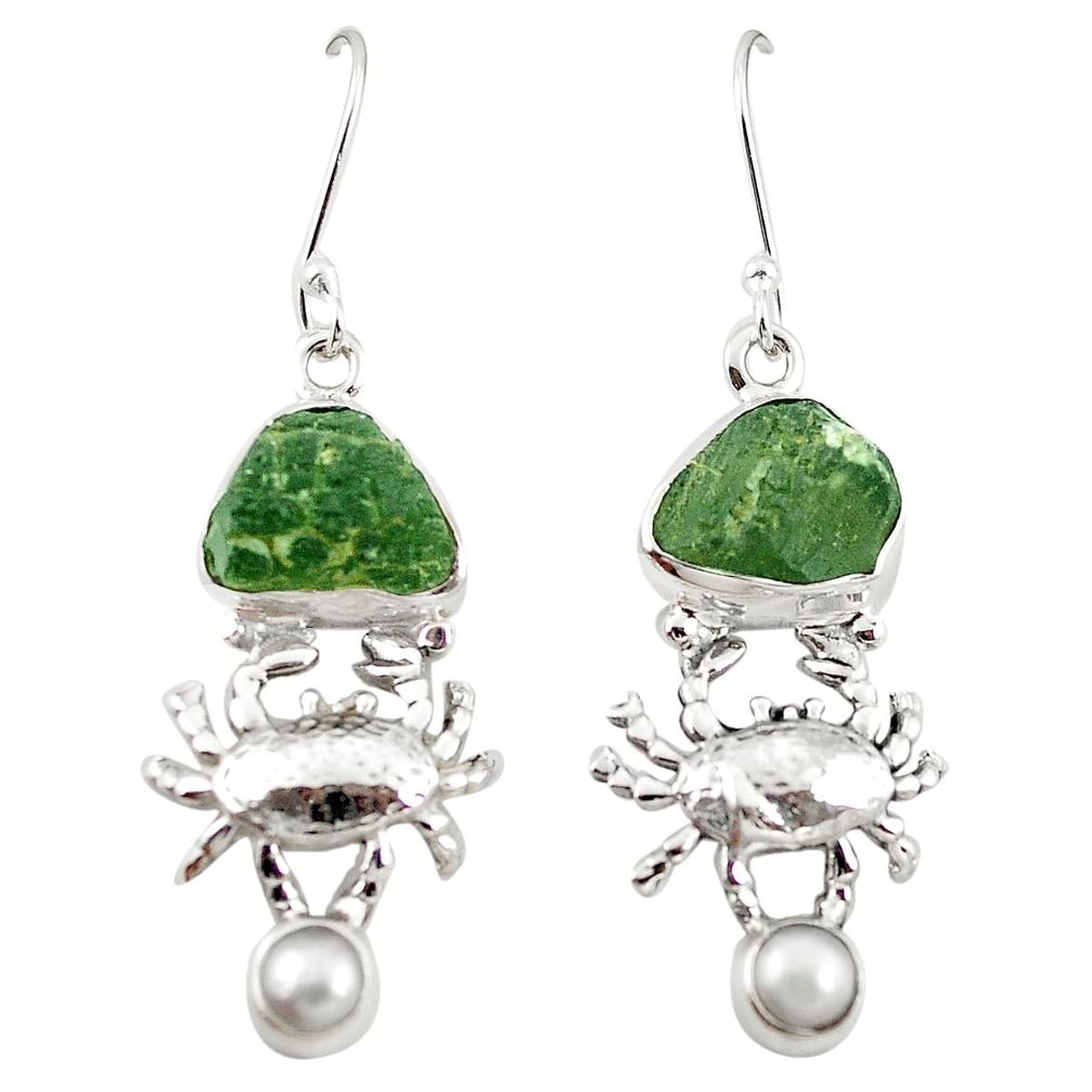 Natural green moldavite (genuine czech) 925 silver crab earrings jewelry m25028