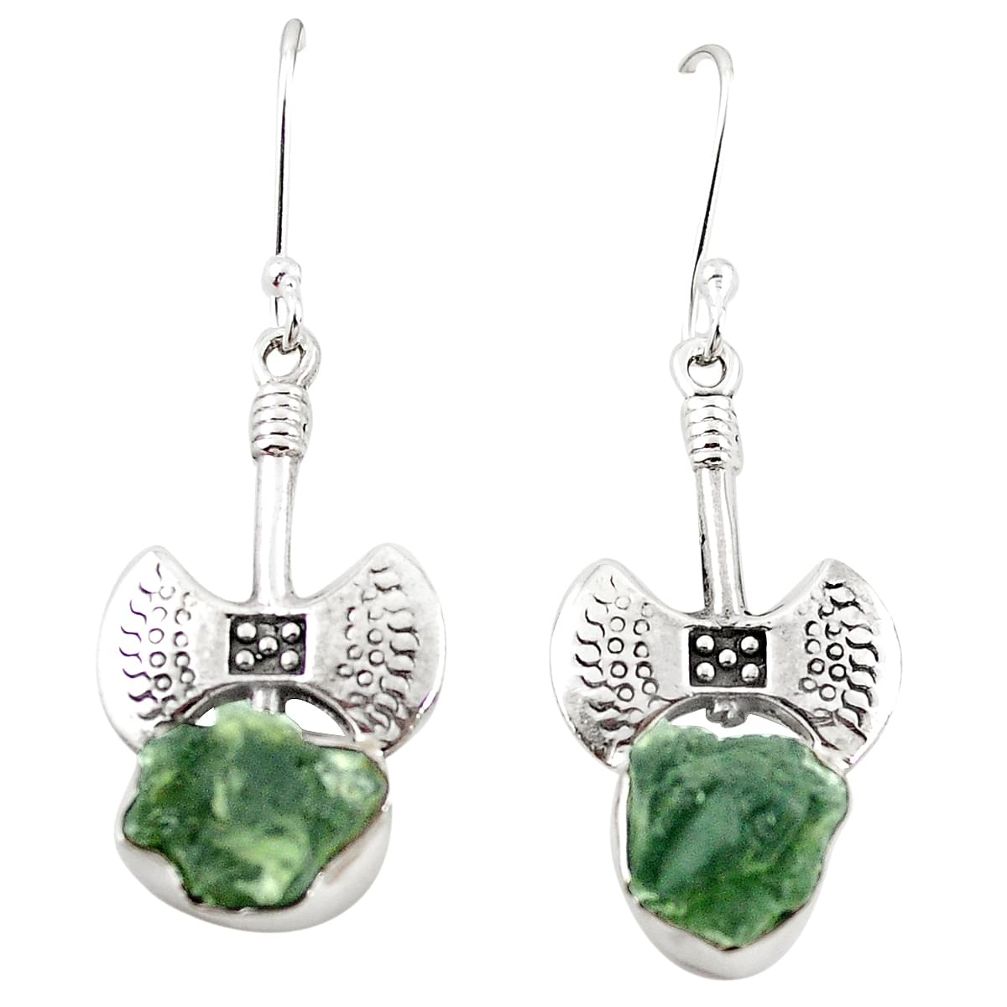 Natural green moldavite (genuine czech) 925 silver dangle earrings m25035