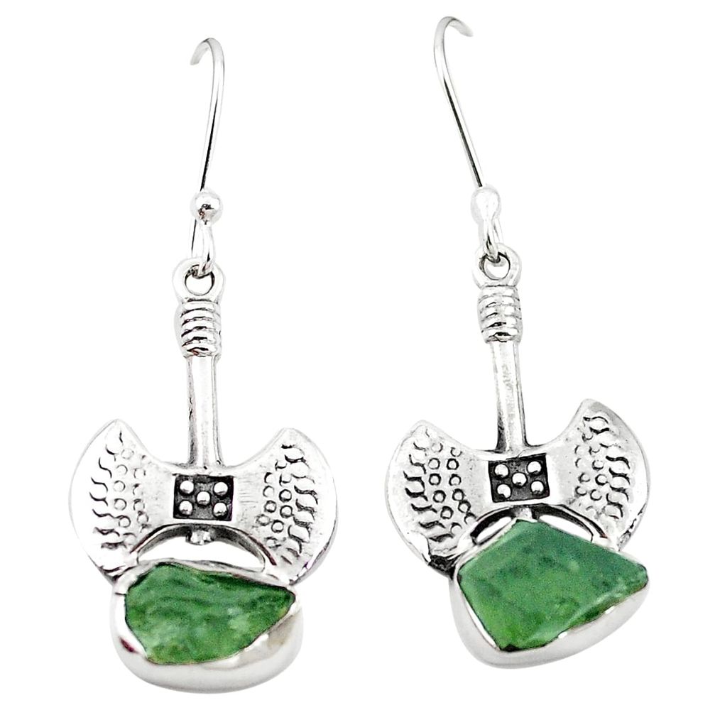 Natural green moldavite (genuine czech) 925 silver dangle earrings m25050