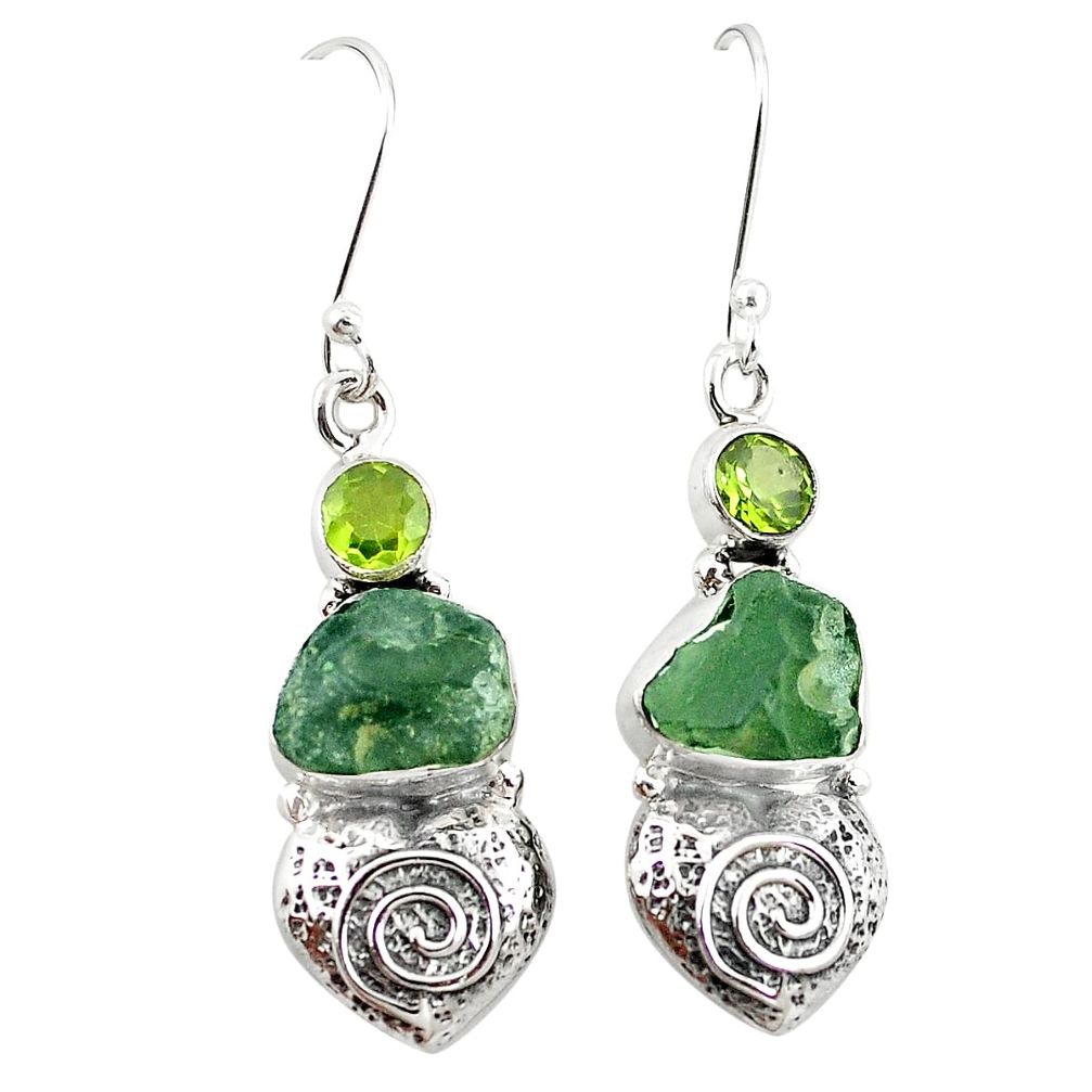 925 silver natural green moldavite (genuine czech) dangle earrings m25054