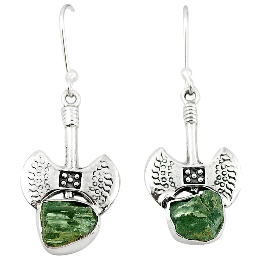 925 silver natural green moldavite (genuine czech) dangle earrings m25055