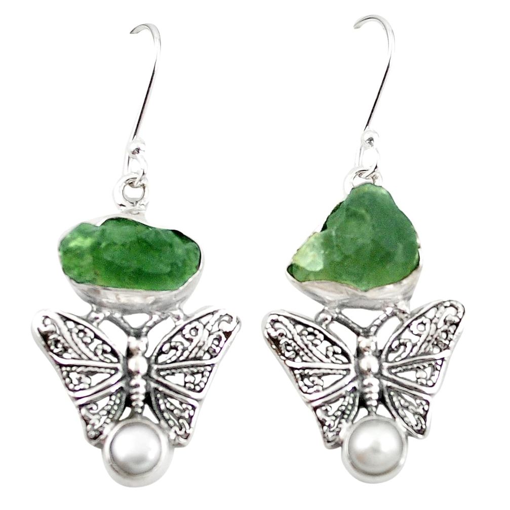 Natural green moldavite (genuine czech) 925 silver butterfly earrings m25062