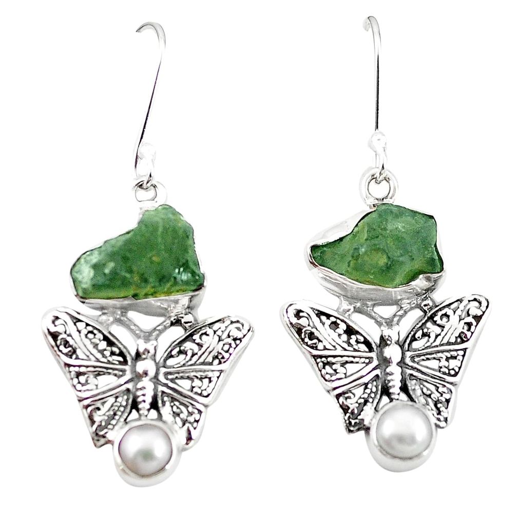 Natural green moldavite (genuine czech) 925 silver butterfly earrings m25063