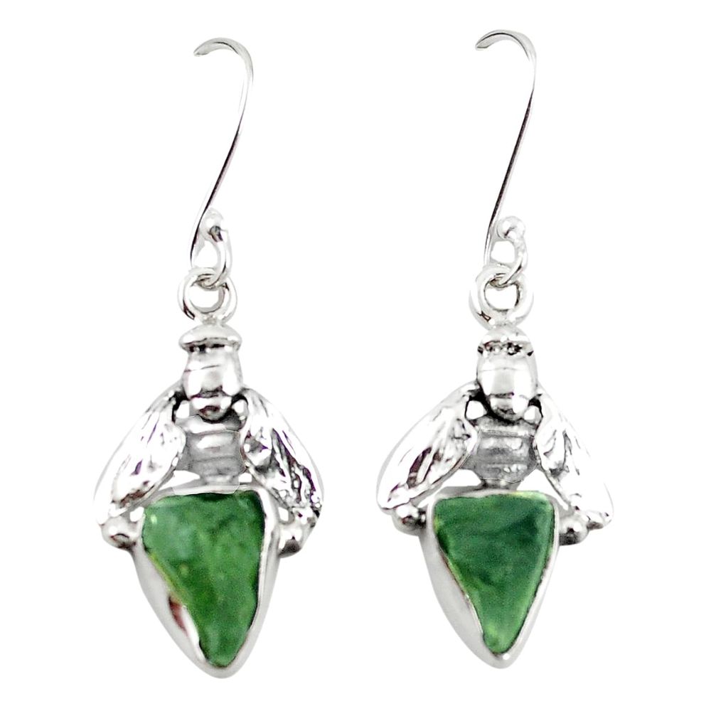 925 silver natural green moldavite (genuine czech) honey bee earrings m25064