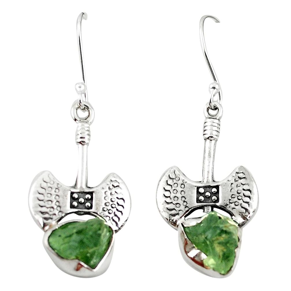 Natural green moldavite (genuine czech) 925 silver dangle earrings m25069