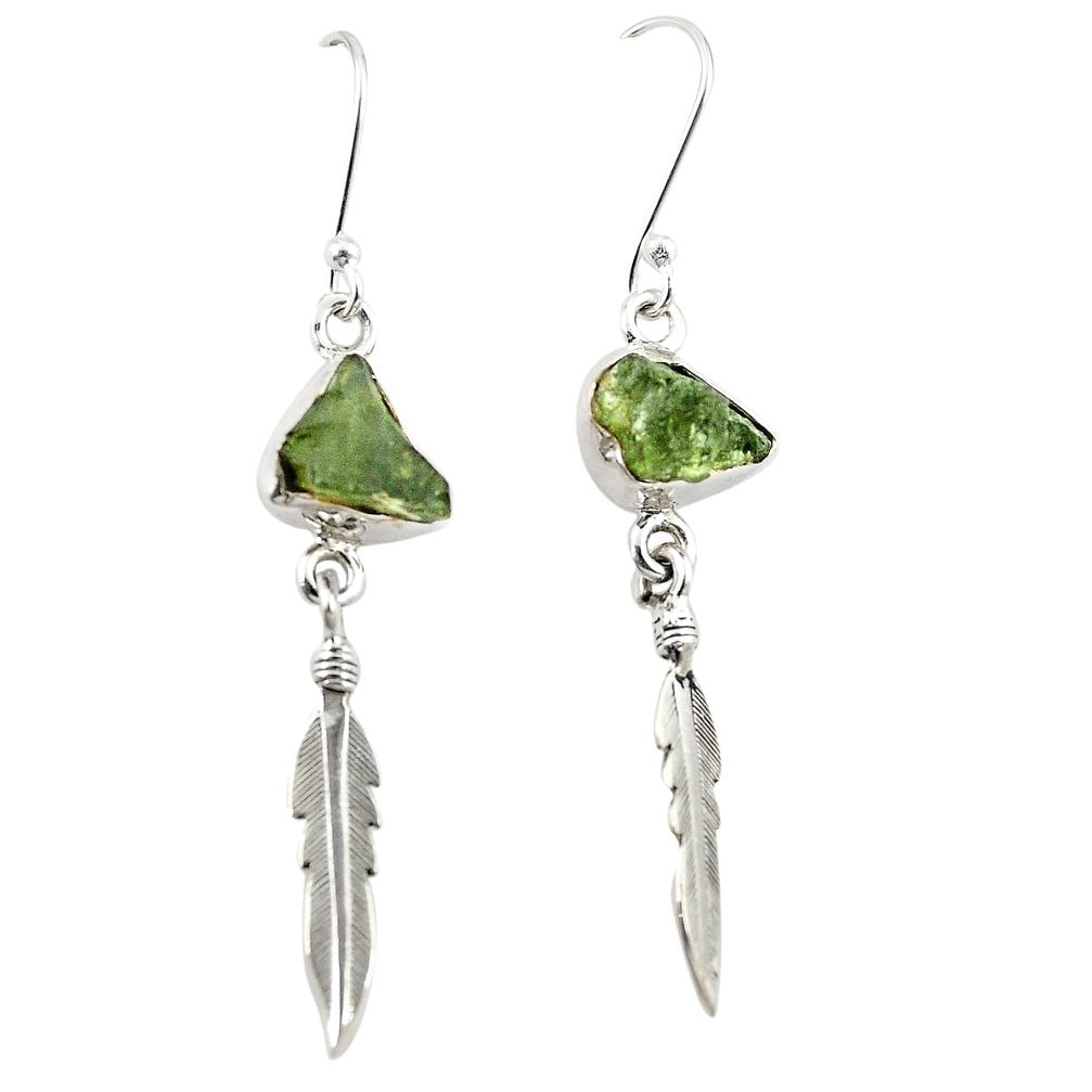 925 silver natural green moldavite (genuine czech) deltoid leaf earrings m26178