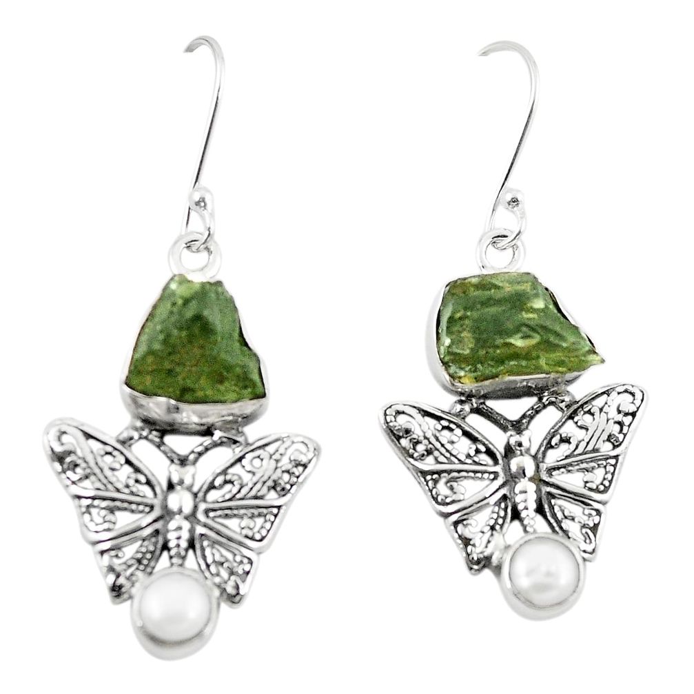 925 silver natural green moldavite (genuine czech) butterfly earrings m26197