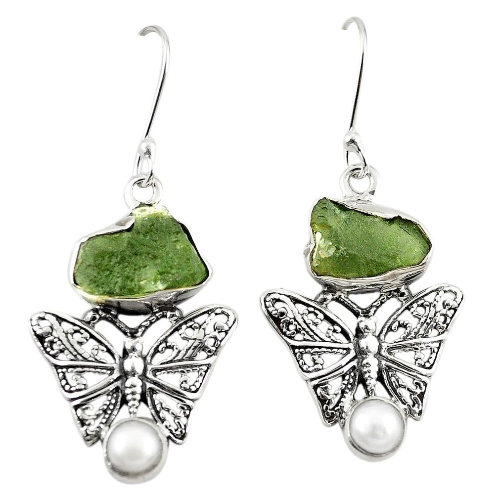 Natural green moldavite (genuine czech) 925 silver butterfly earrings m26199