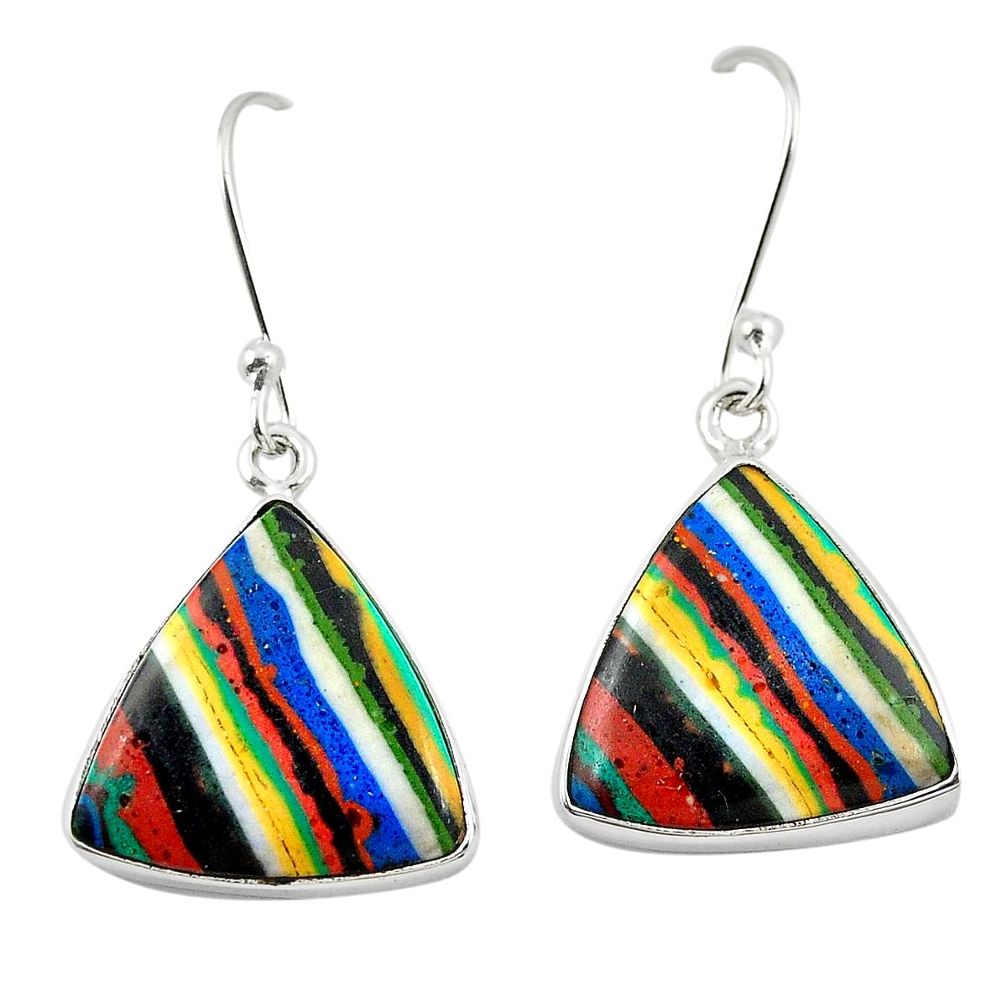 Natural multi color rainbow calsilica 925 silver dangle earrings m26225