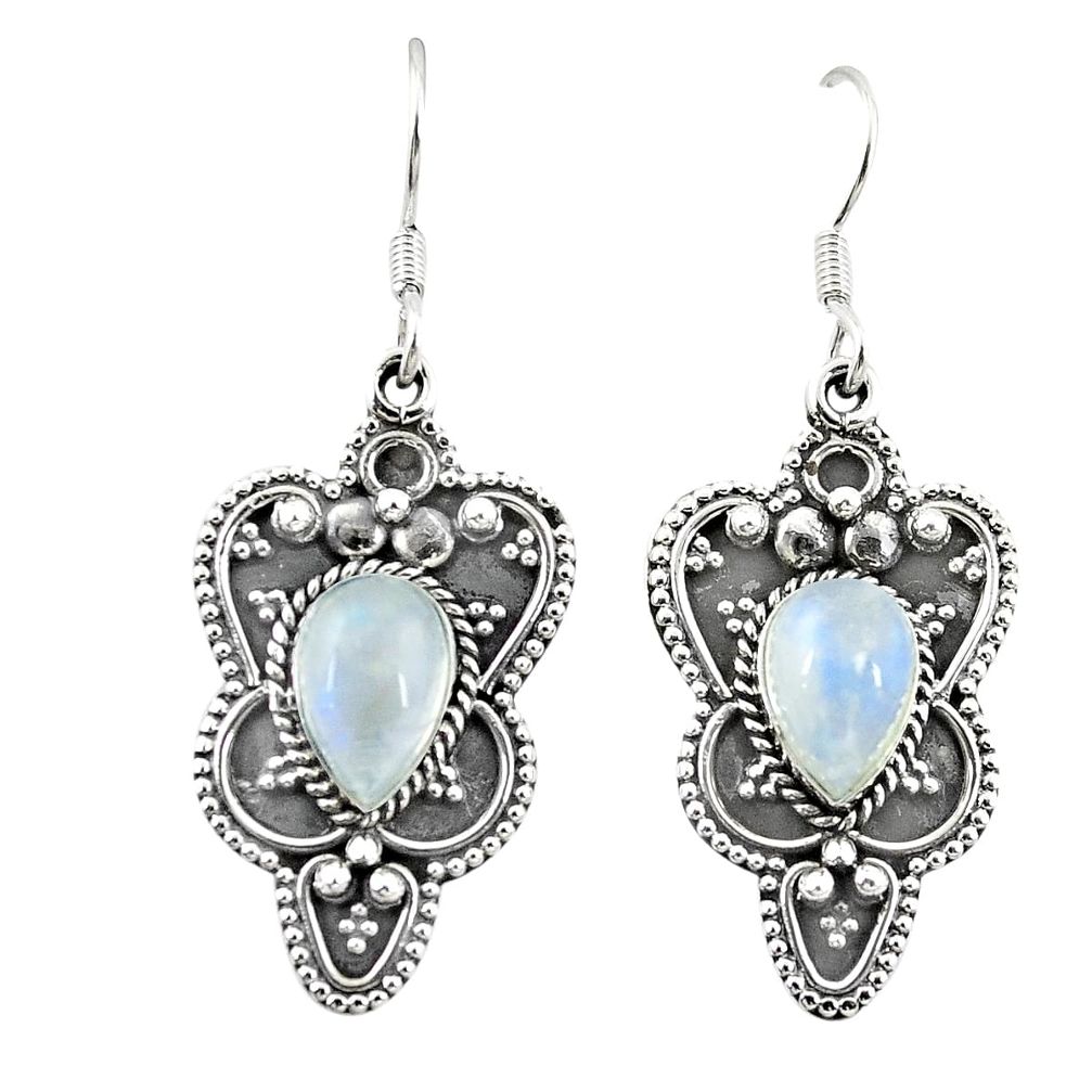 Natural rainbow moonstone 925 sterling silver dangle earrings jewelry m26945