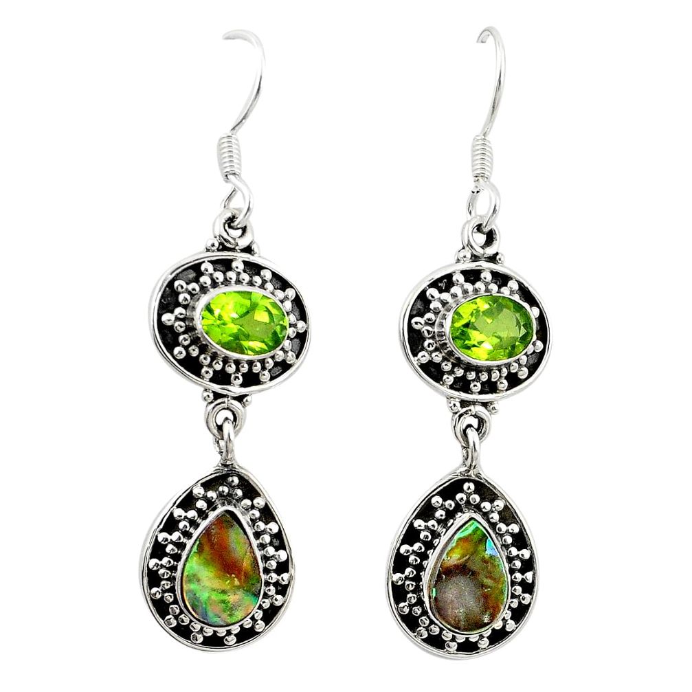 Natural green abalone paua seashell 925 silver dangle earrings m26977