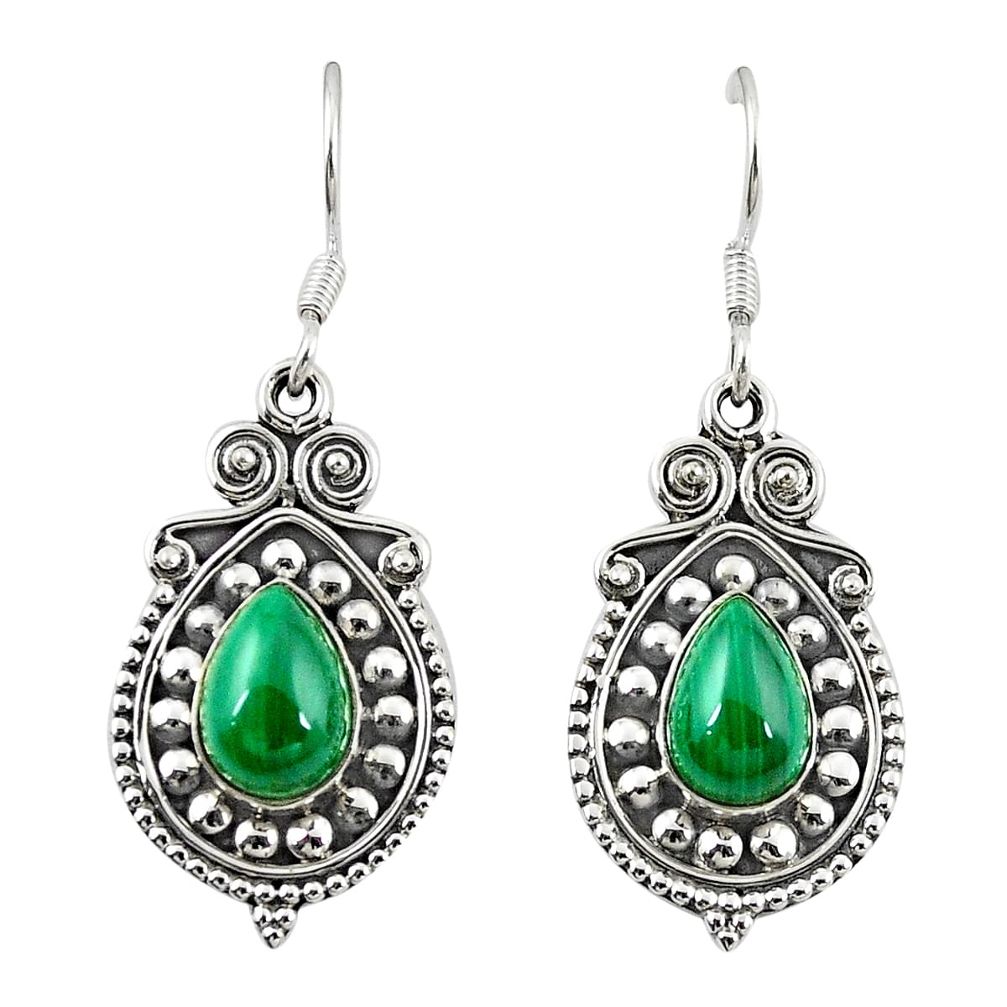 Natural green malachite (pilot's stone) 925 silver dangle earrings m26984