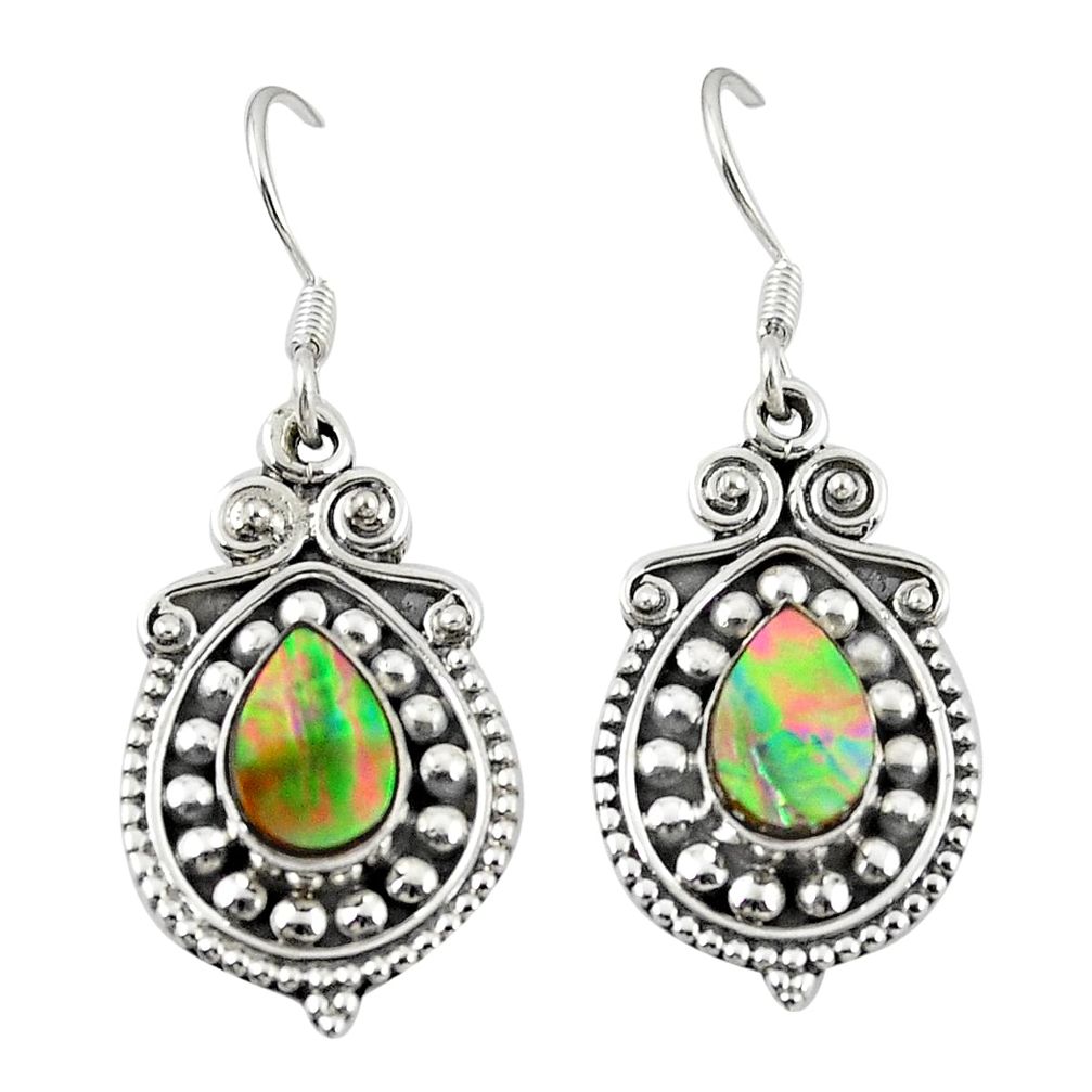 925 sterling silver natural green abalone paua seashell dangle earrings m26993