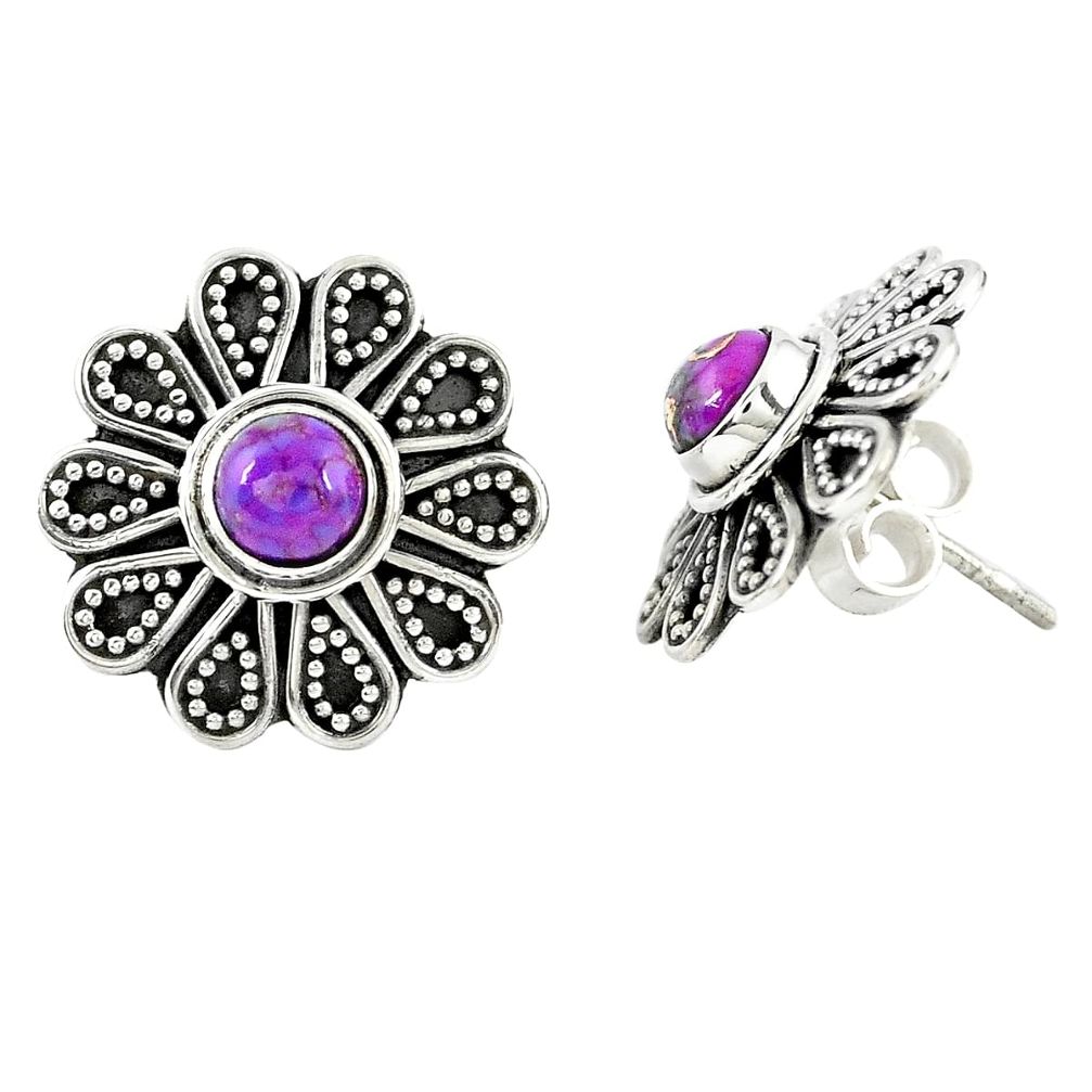 Purple copper turquoise 925 sterling silver stud earrings jewelry m27172