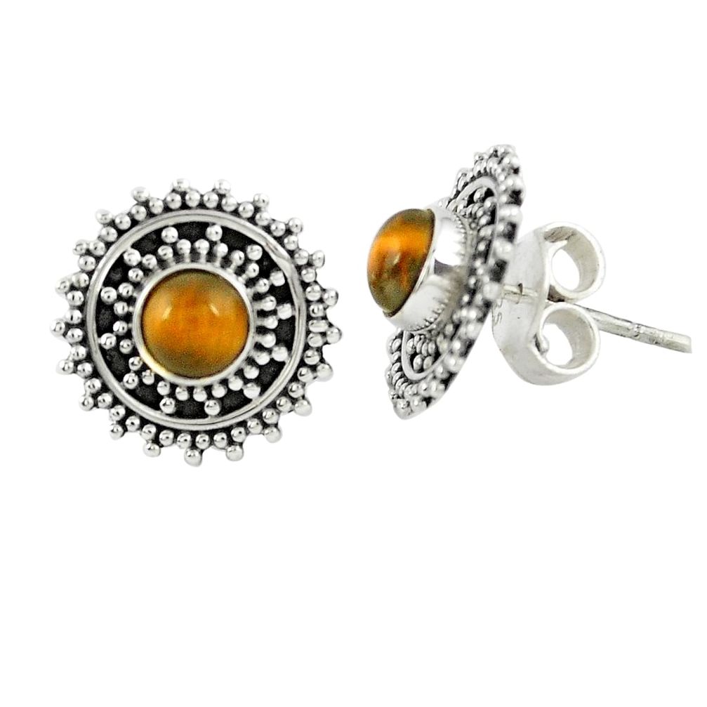 925 sterling silver natural brown tiger's eye stud earrings jewelry m27193