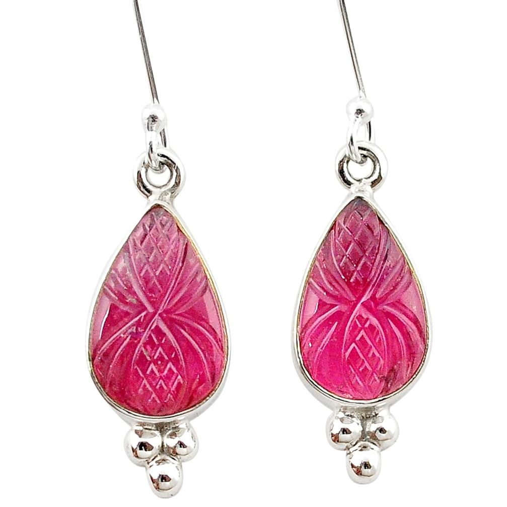 925 sterling silver natural pink tourmaline carving dangle earrings jewelry m27637