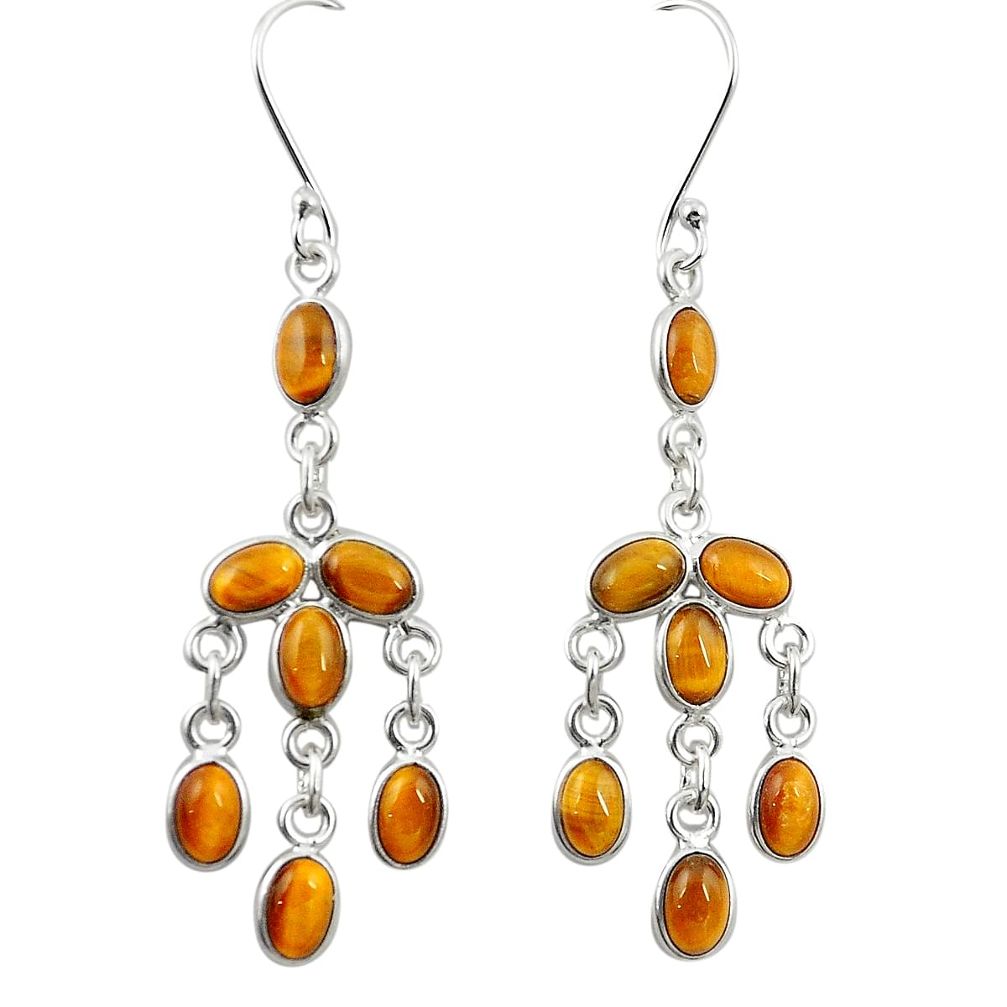 925 sterling silver natural brown tiger's eye chandelier earrings m28400