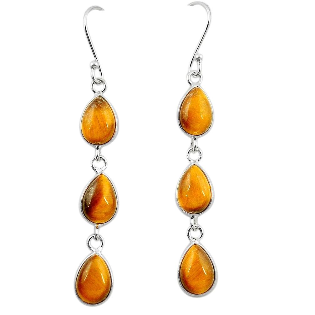 Natural brown tiger's eye 925 sterling silver dangle earrings jewelry m28402