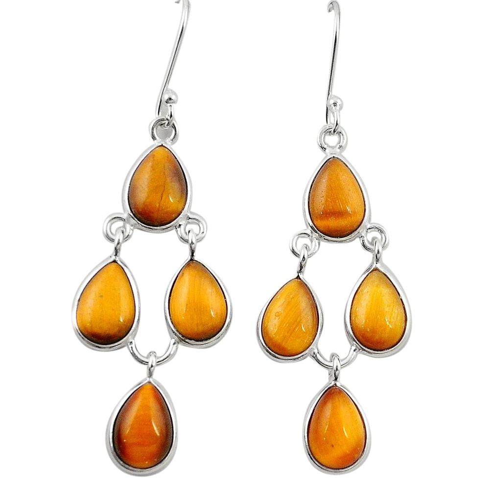 Natural brown tiger's eye 925 sterling silver earrings jewelry m28432