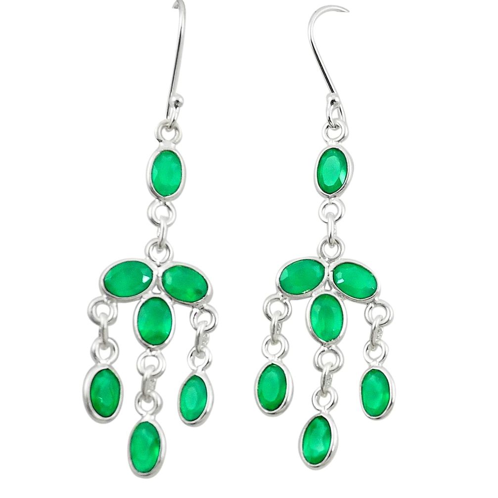 Natural green chalcedony 925 sterling silver chandelier earrings jewelry m28463