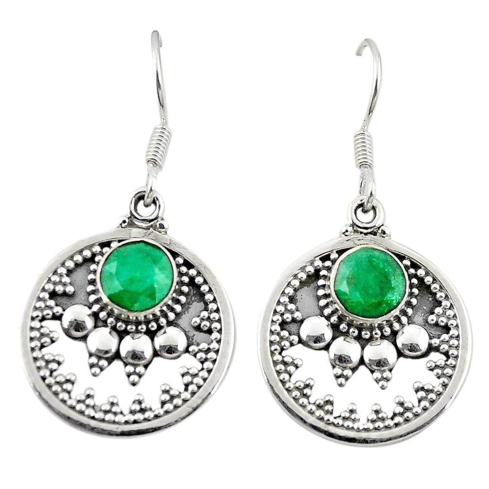 Natural green emerald 925 sterling silver dangle earrings jewelry m28808