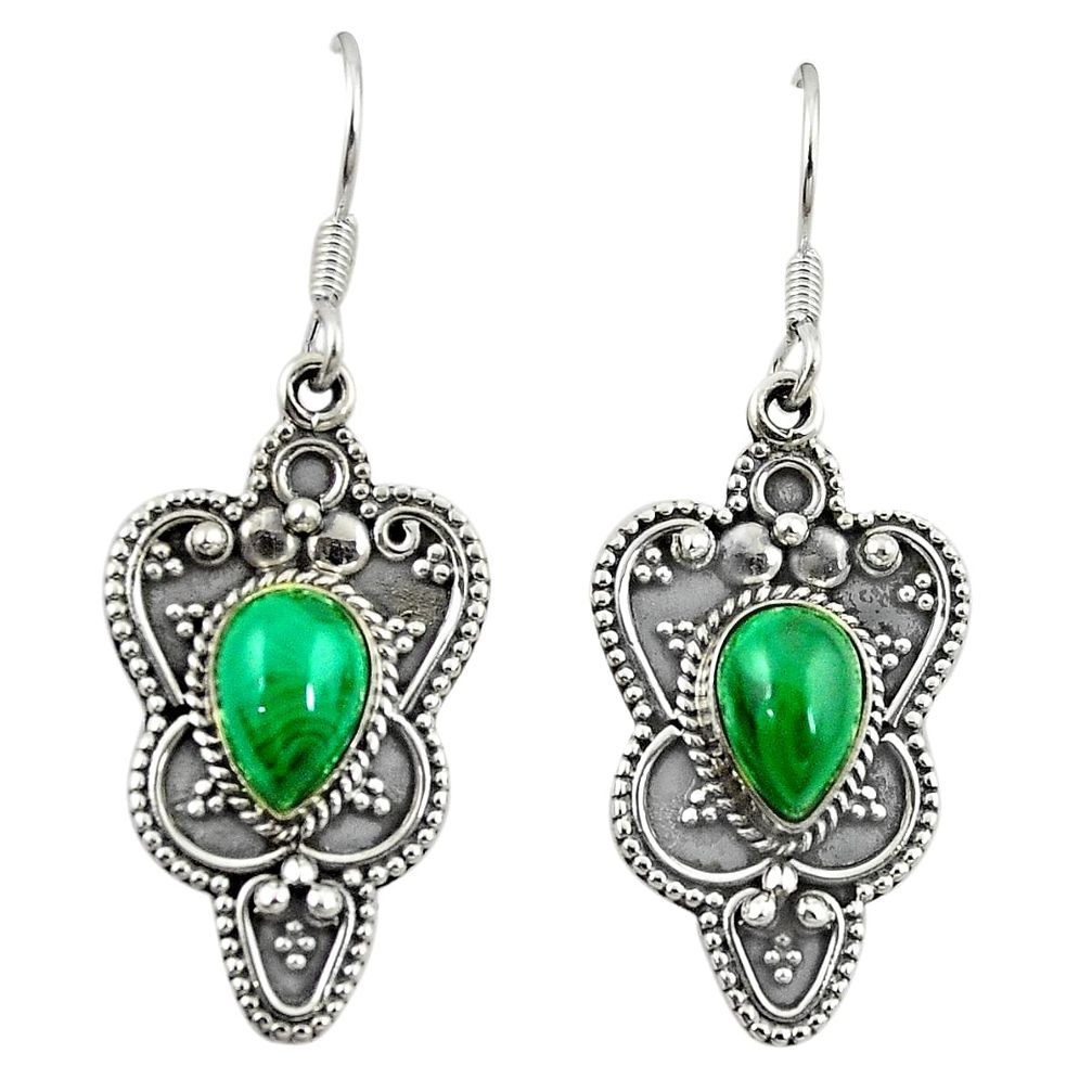 Natural green malachite (pilot's stone) 925 silver dangle earrings m28857