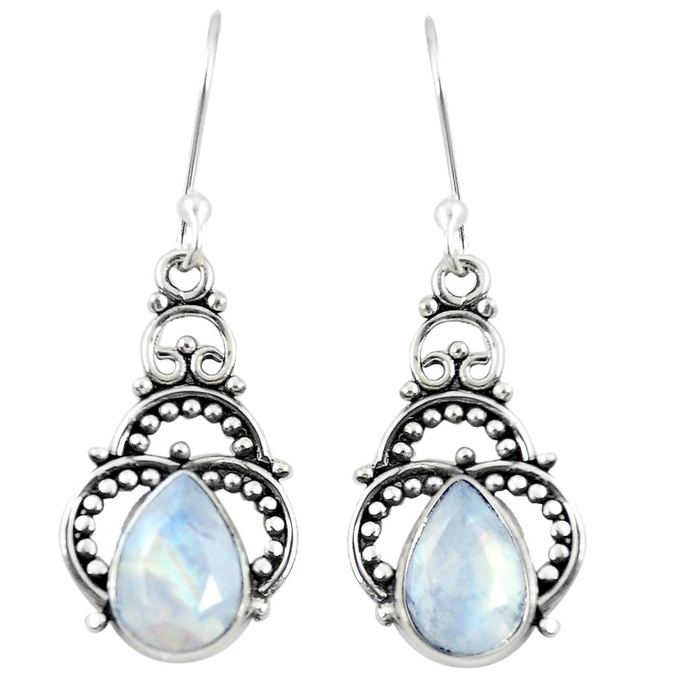 Natural rainbow moonstone 925 sterling silver dangle earrings m29550