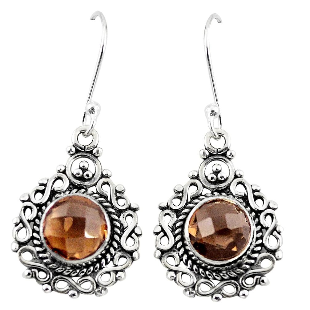 Brown smoky topaz 925 sterling silver dangle earrings jewelry m29609
