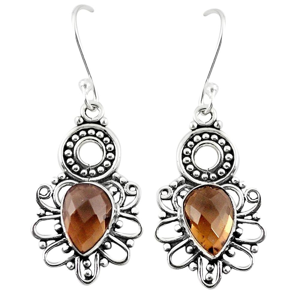 Brown smoky topaz 925 sterling silver dangle earrings jewelry m29613