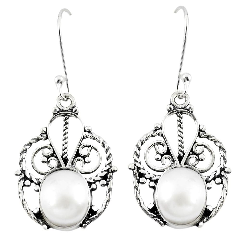 Natural white pearl 925 sterling silver dangle earrings jewelry m29648