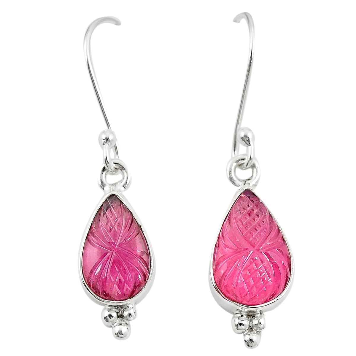 Pink Tourmaline carvings 925 sterling silver earrings Tourmaline jewellery Tourmaline carvings earrings Tourmaline silver earrings