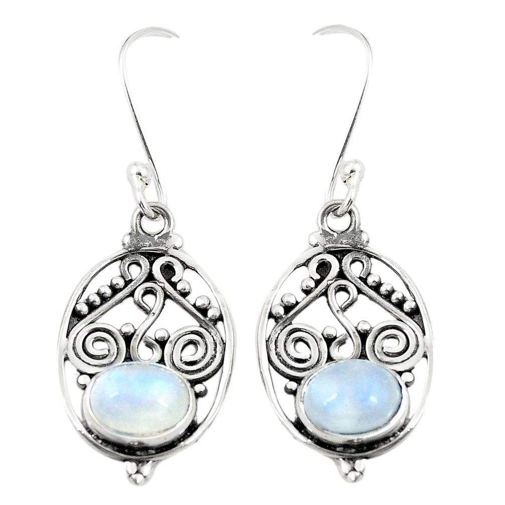 Natural rainbow moonstone 925 sterling silver dangle earrings jewelry m30429