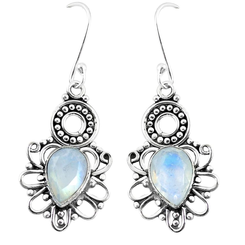 Natural rainbow moonstone 925 sterling silver dangle earrings jewelry m30433