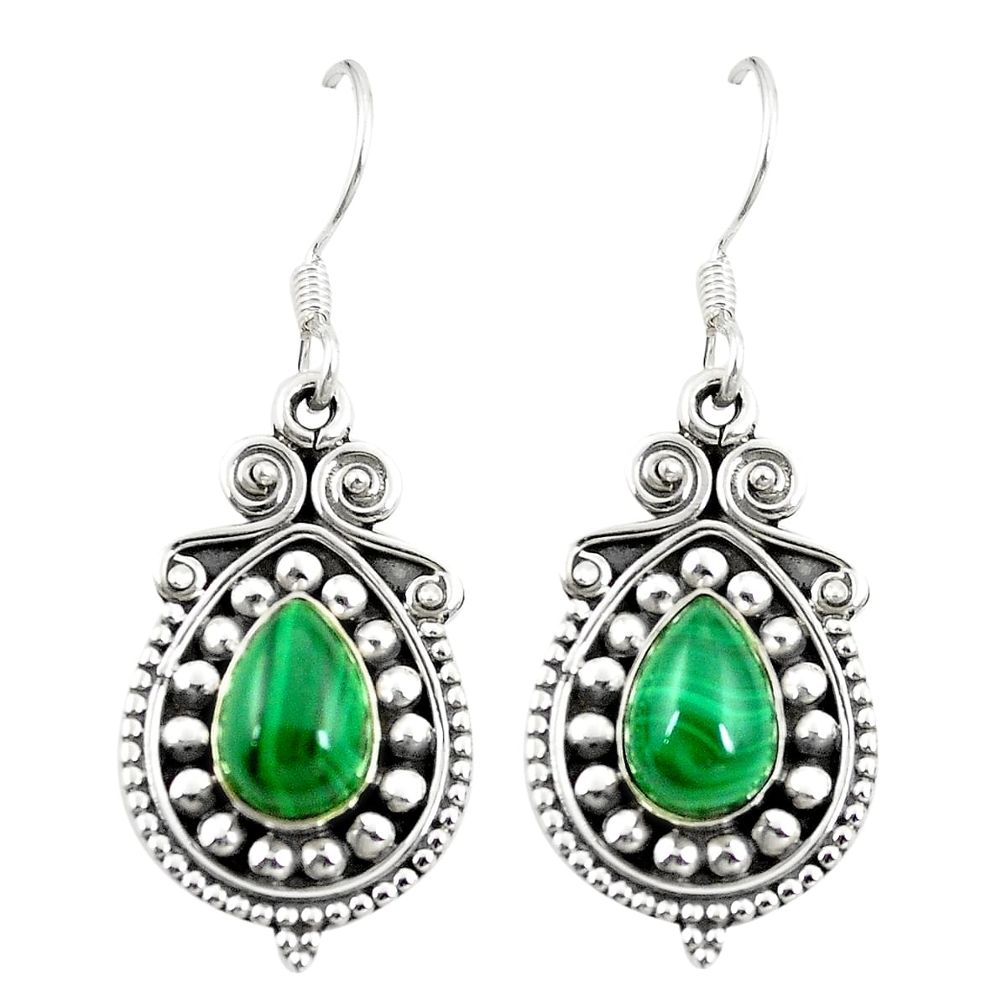 Natural green malachite (pilot's stone) 925 silver dangle earrings m30470