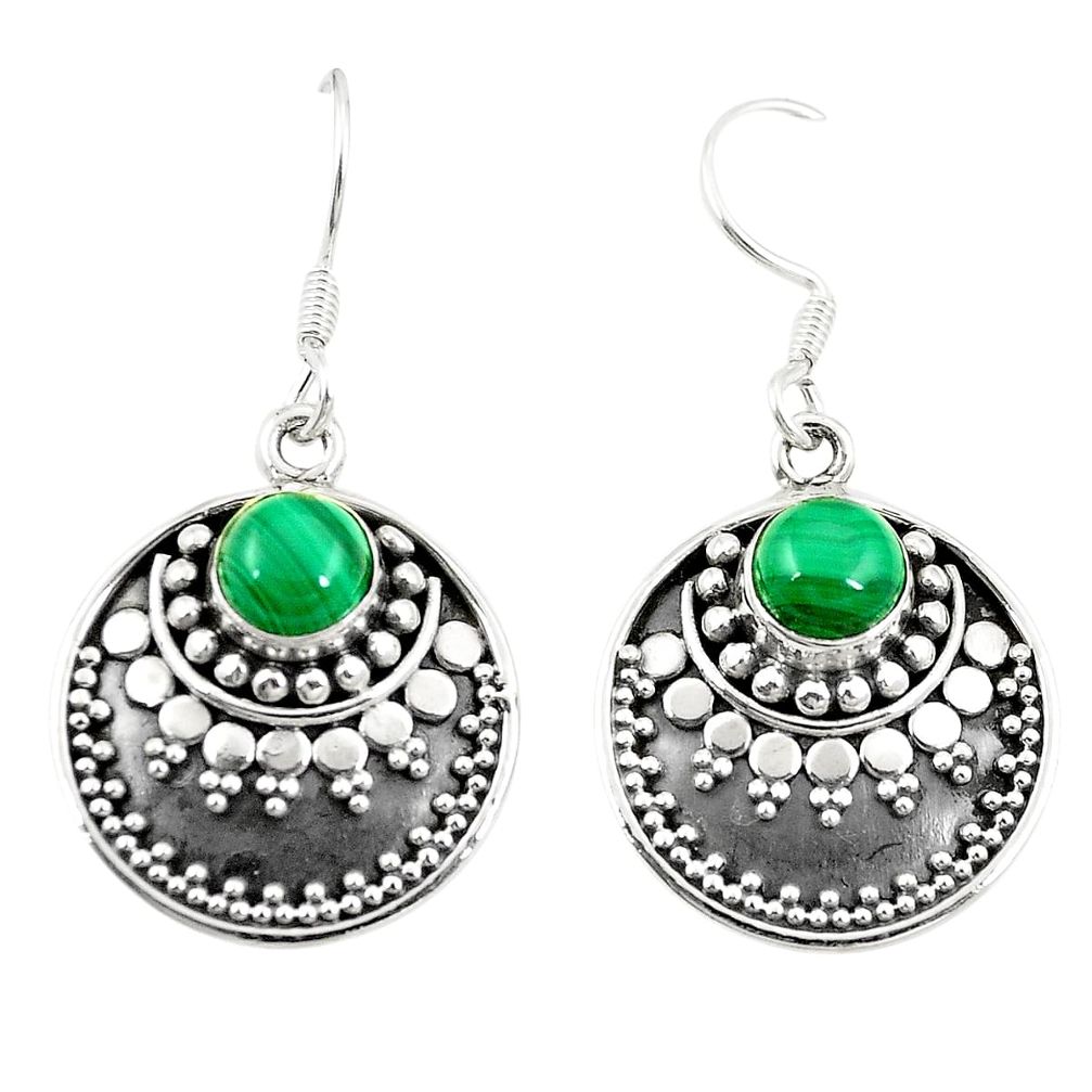 Natural green malachite (pilot's stone) 925 silver dangle earrings m30472