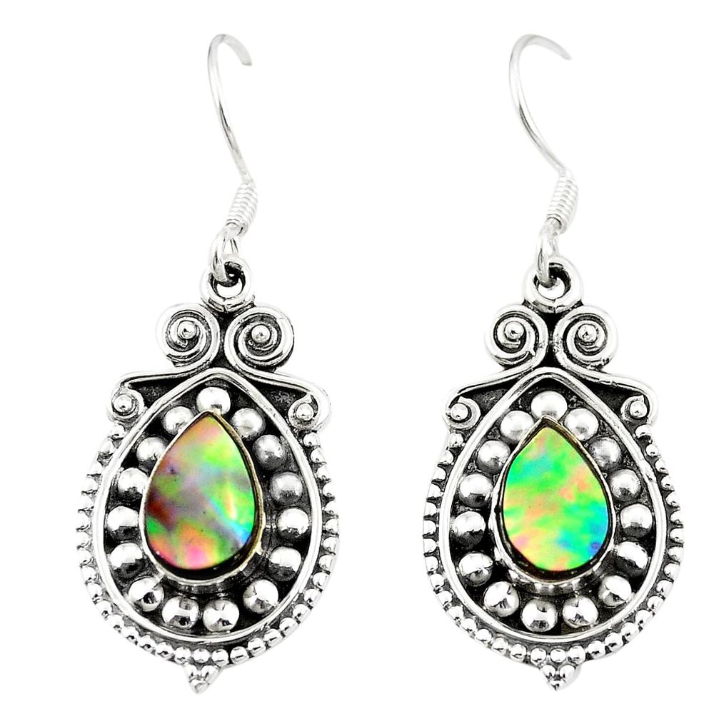 Natural green abalone paua seashell 925 silver dangle earrings jewelry m30480