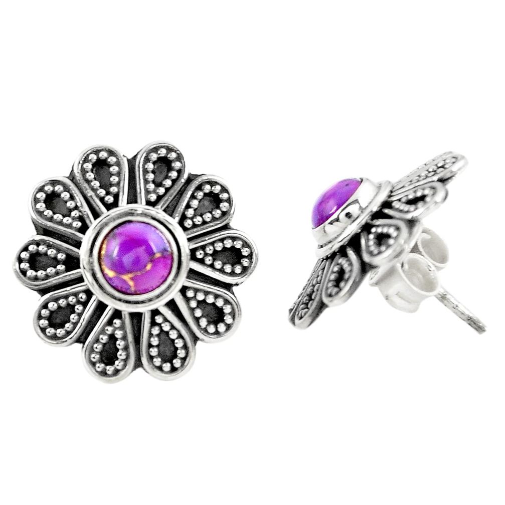 Purple copper turquoise 925 sterling silver stud earrings jewelry m30491