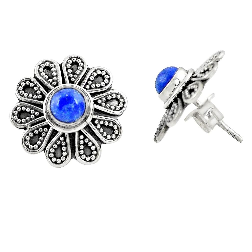 Natural blue lapis lazuli 925 sterling silver stud earrings jewelry m30494